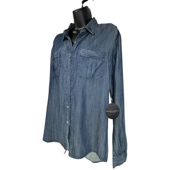 ARTICLES OF SOCIETY Trixie Denim Shirt Sz L Blue Chambray Button Top Up Tencel - Picture 3 of 13